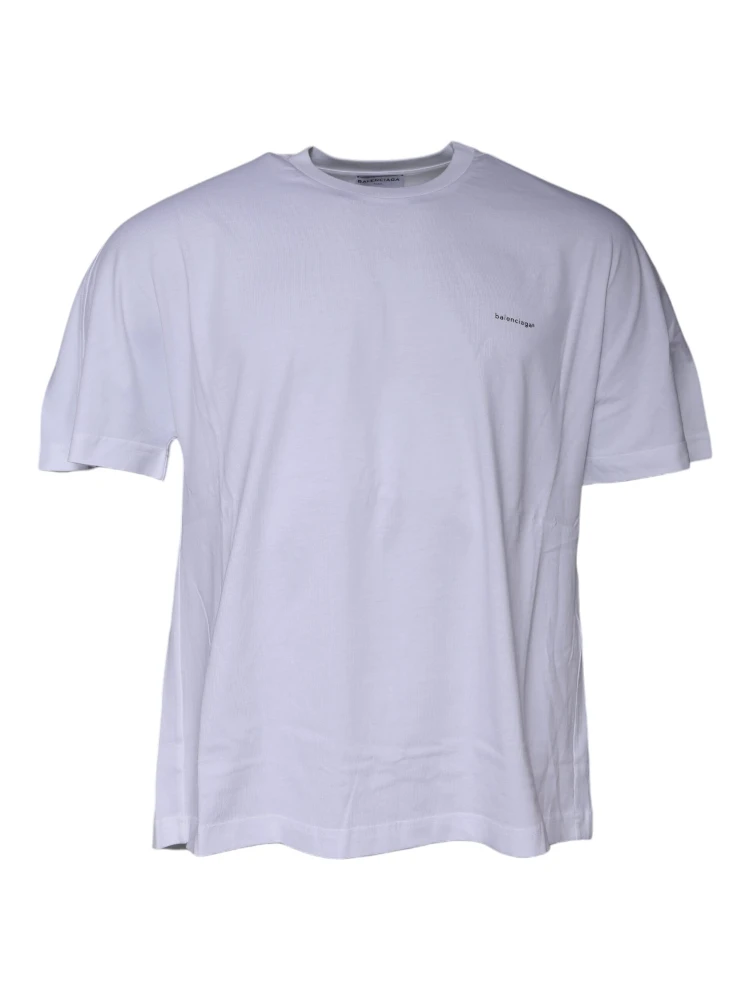 White Logo Cotton Crew Neck Short Sleeves T-shirt