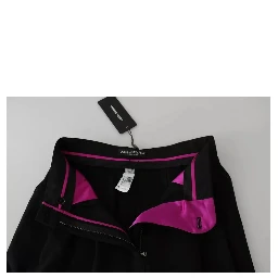 Black Wool High Waist Pleat Front Cropped Pants