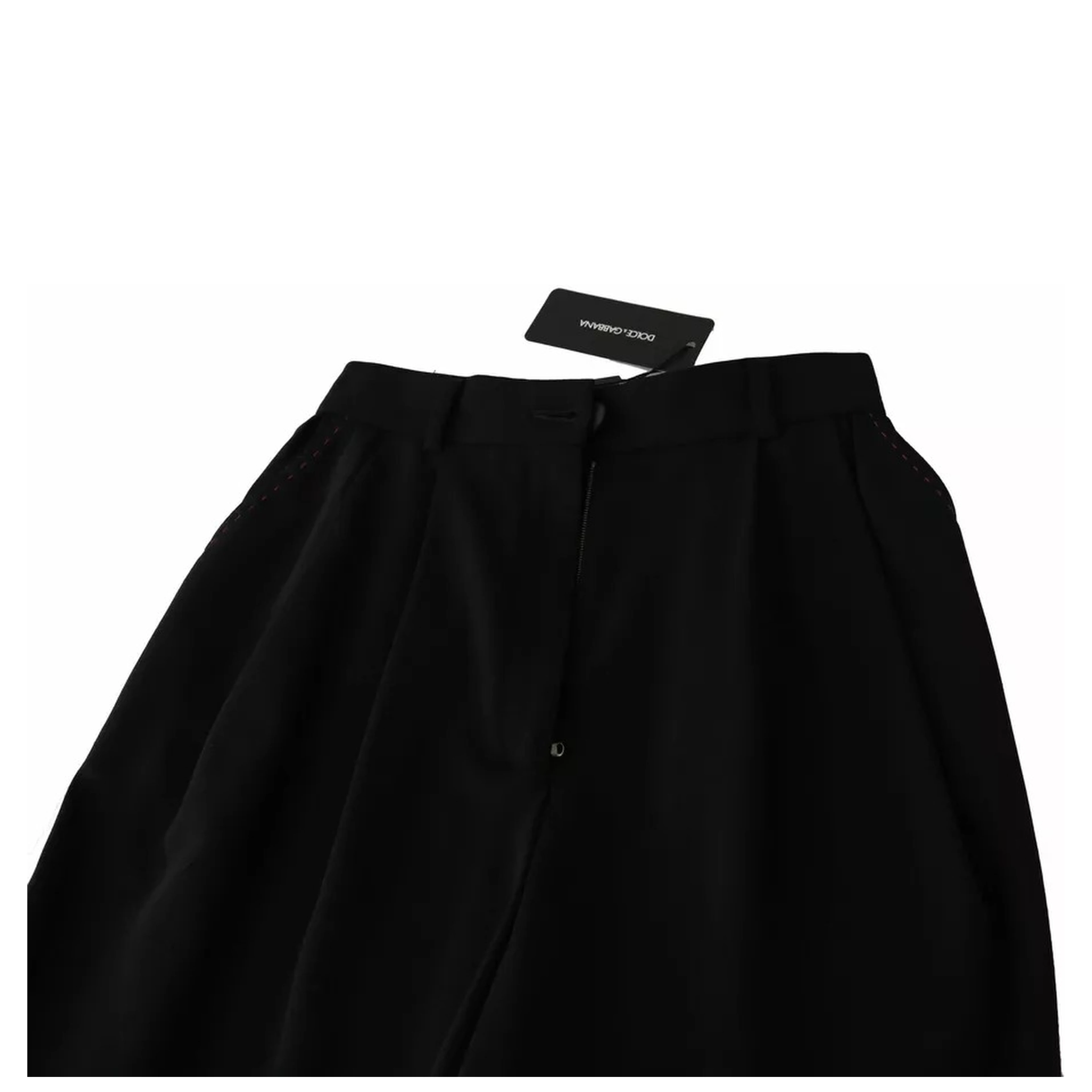 Black Wool High Waist Pleat Front Cropped Pants