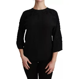 Black Floral Embroidered Blouse Silk Top