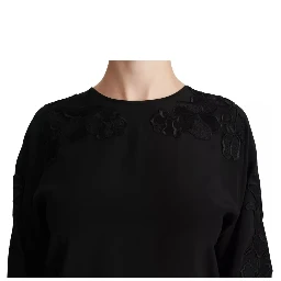 Black Floral Embroidered Blouse Silk Top