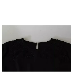 Black Floral Embroidered Blouse Silk Top