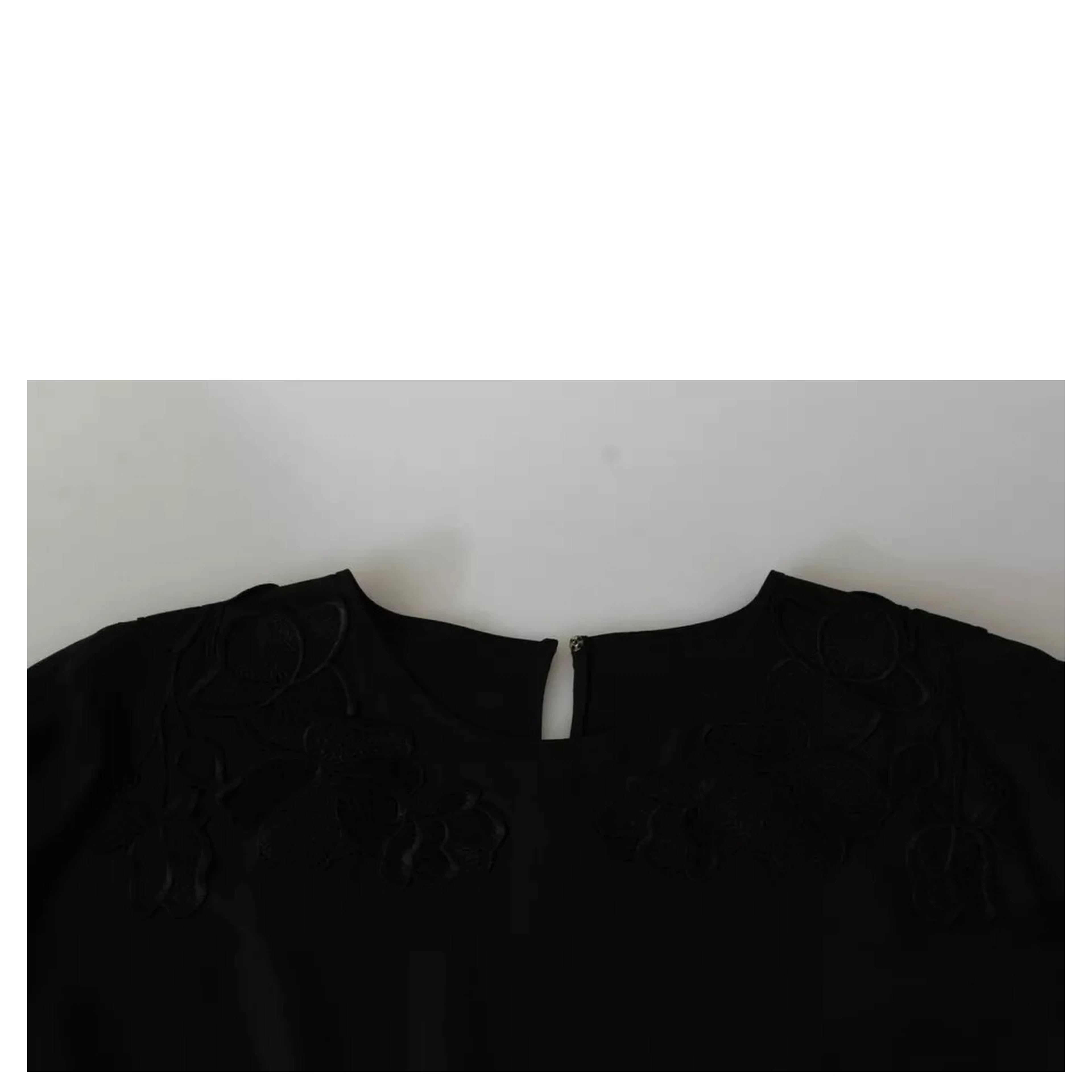 Black Floral Embroidered Blouse Silk Top