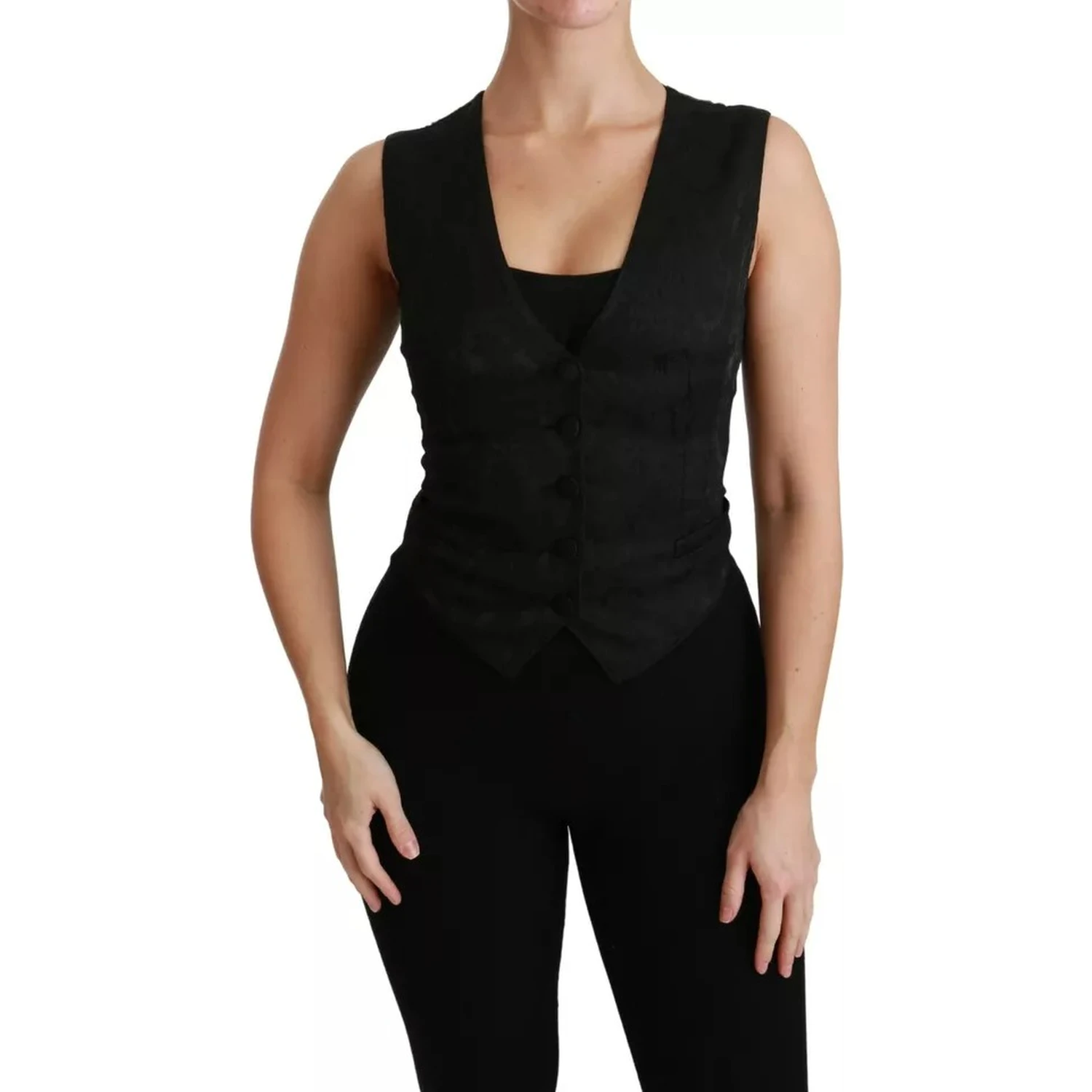 Black Lace Waistcoat Slim Vest Silk Top