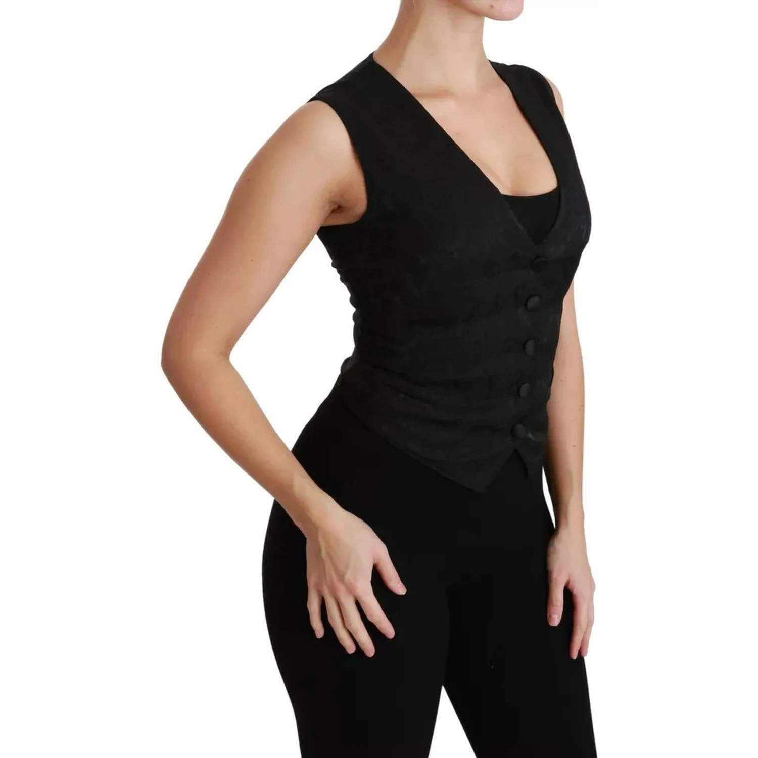 Black Lace Waistcoat Slim Vest Silk Top
