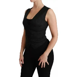 Black Lace Waistcoat Slim Vest Silk Top