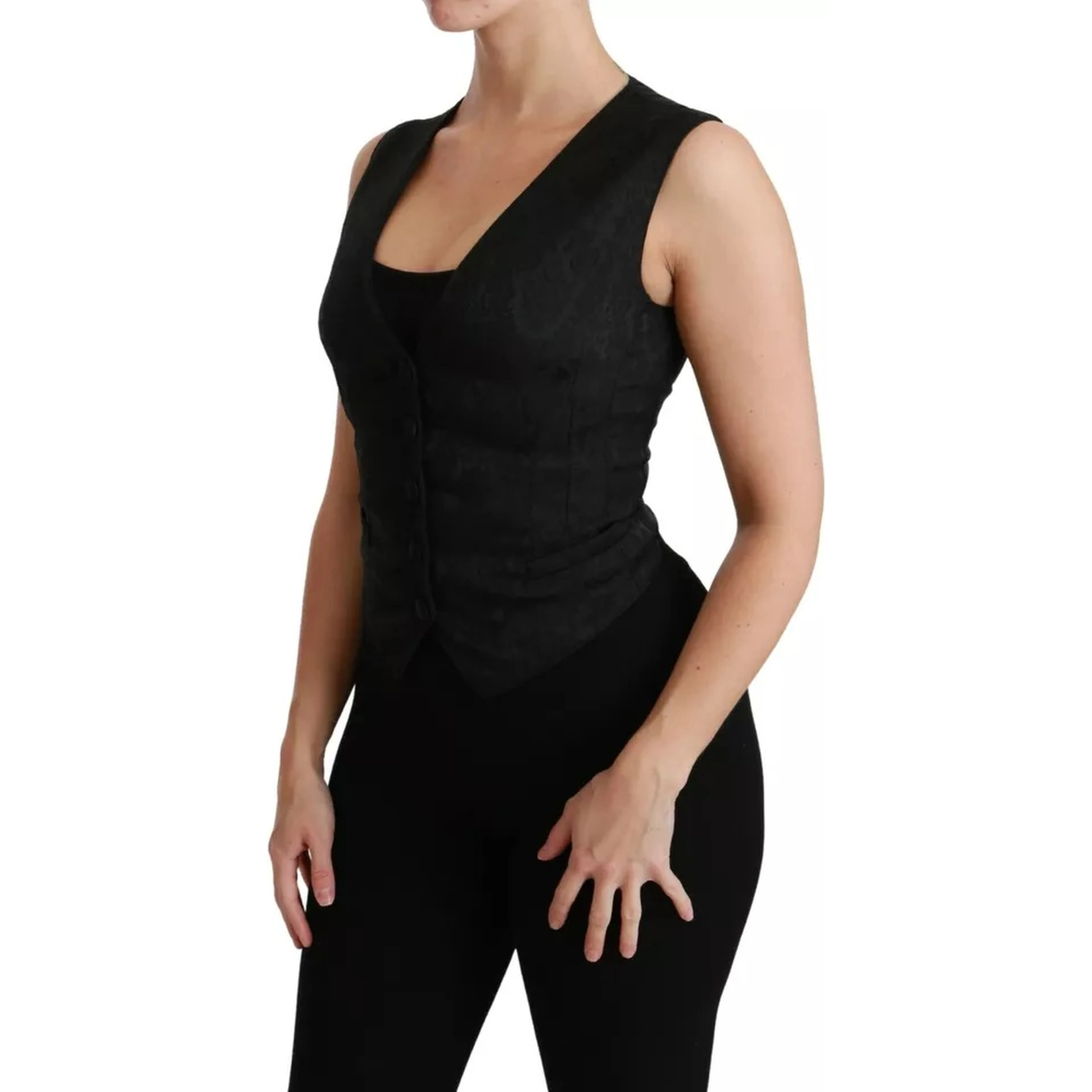 Black Lace Waistcoat Slim Vest Silk Top