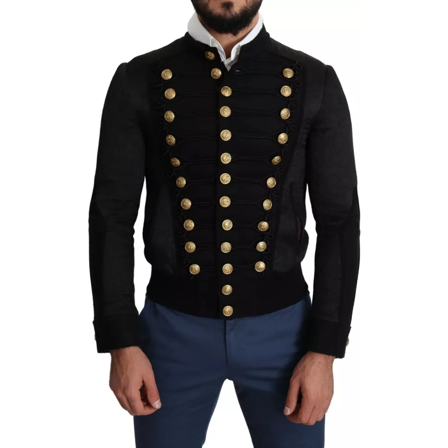 Black Button Embellished Military Jacket