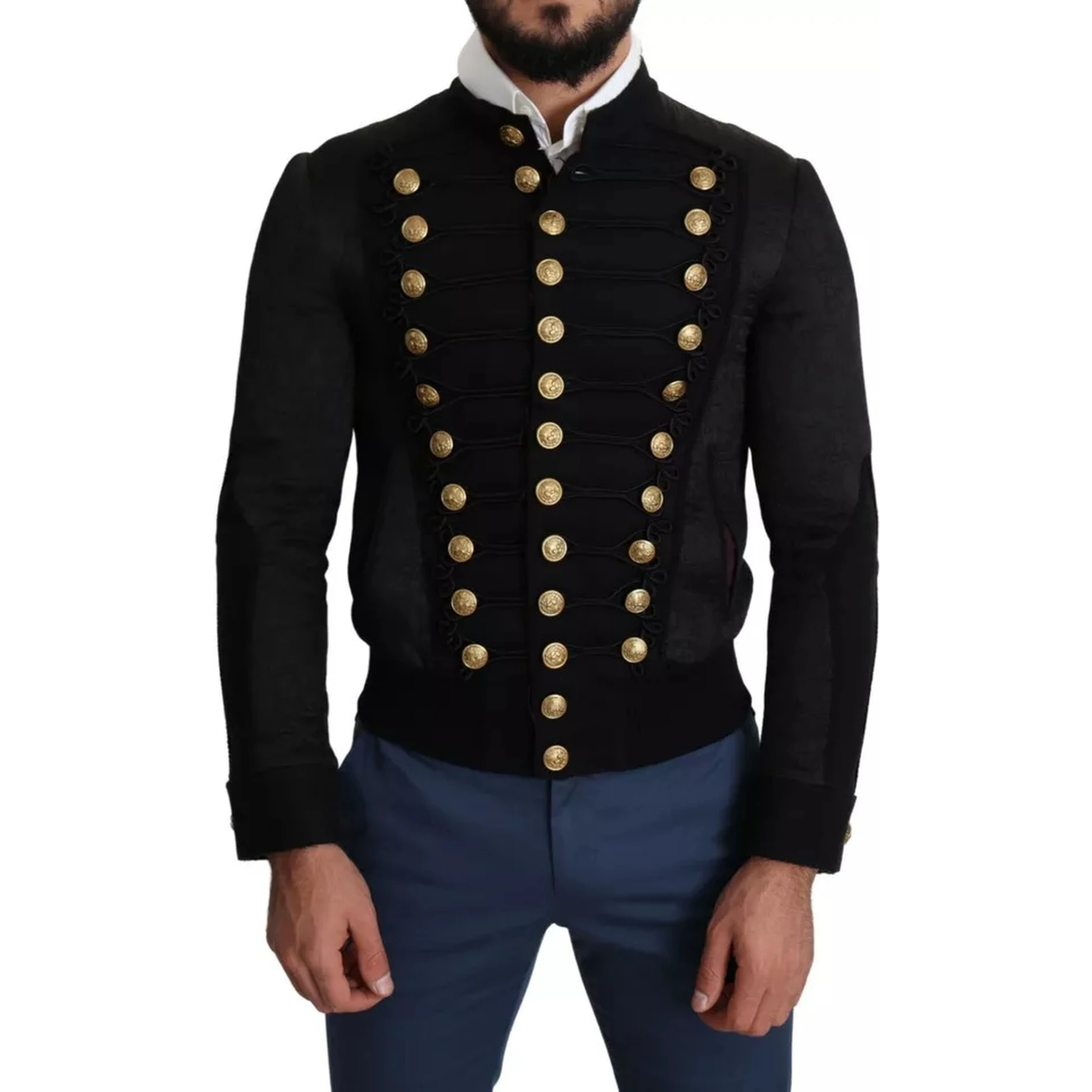 Black Button Embellished Military Jacket