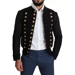 Black Button Embellished Military Jacket