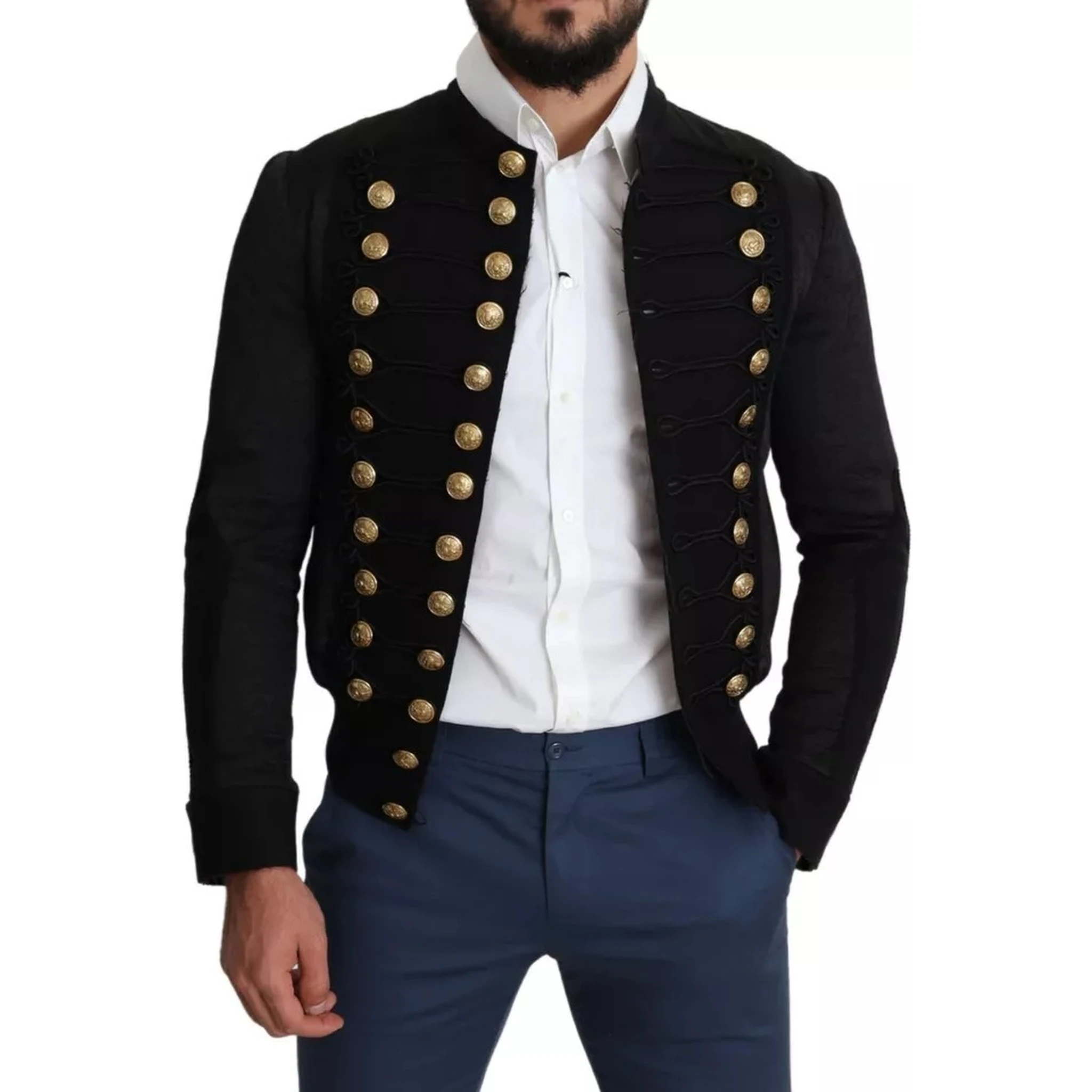 Black Button Embellished Military Jacket