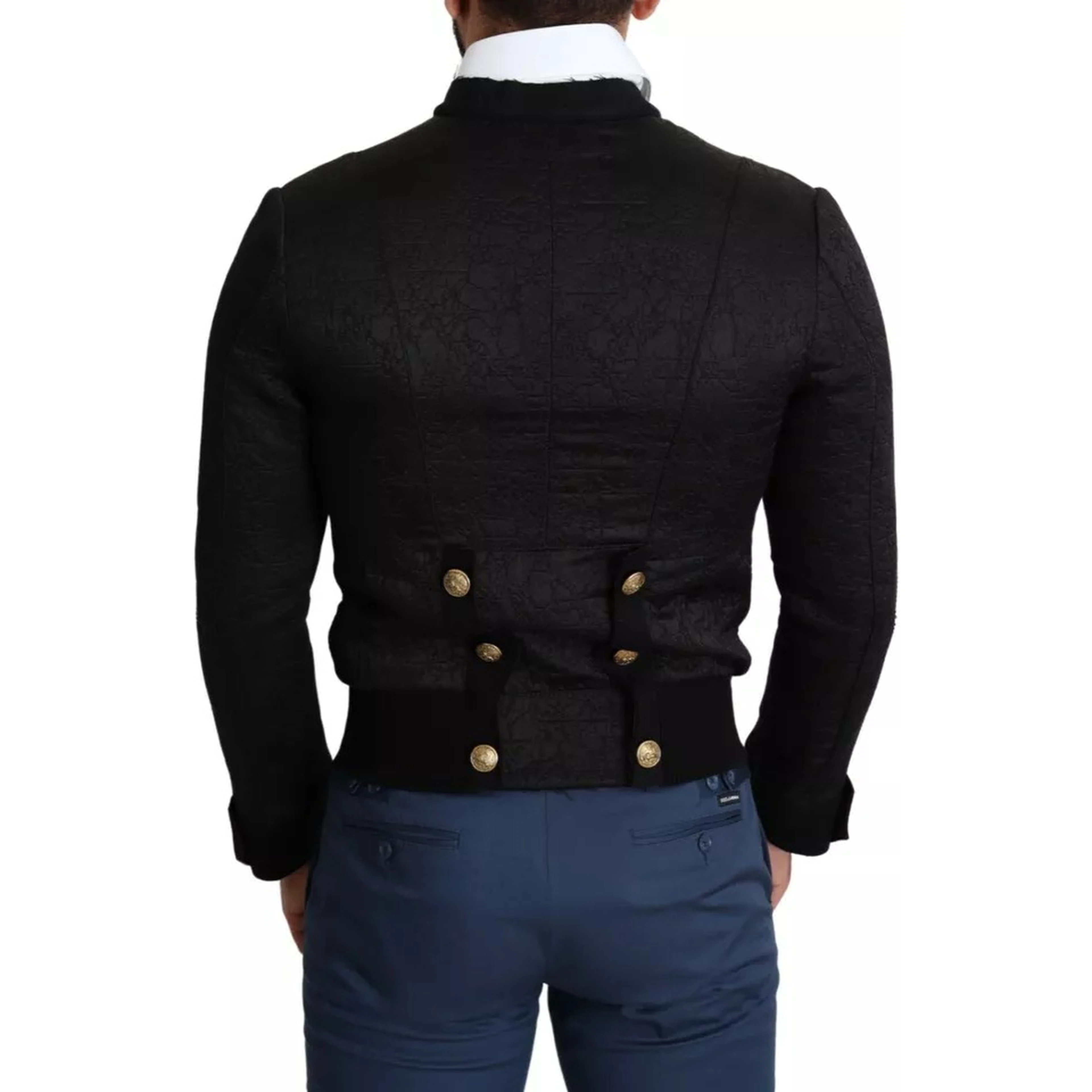 Black Button Embellished Military Jacket