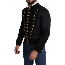 Black Button Embellished Military Jacket