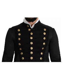 Black Button Embellished Military Jacket