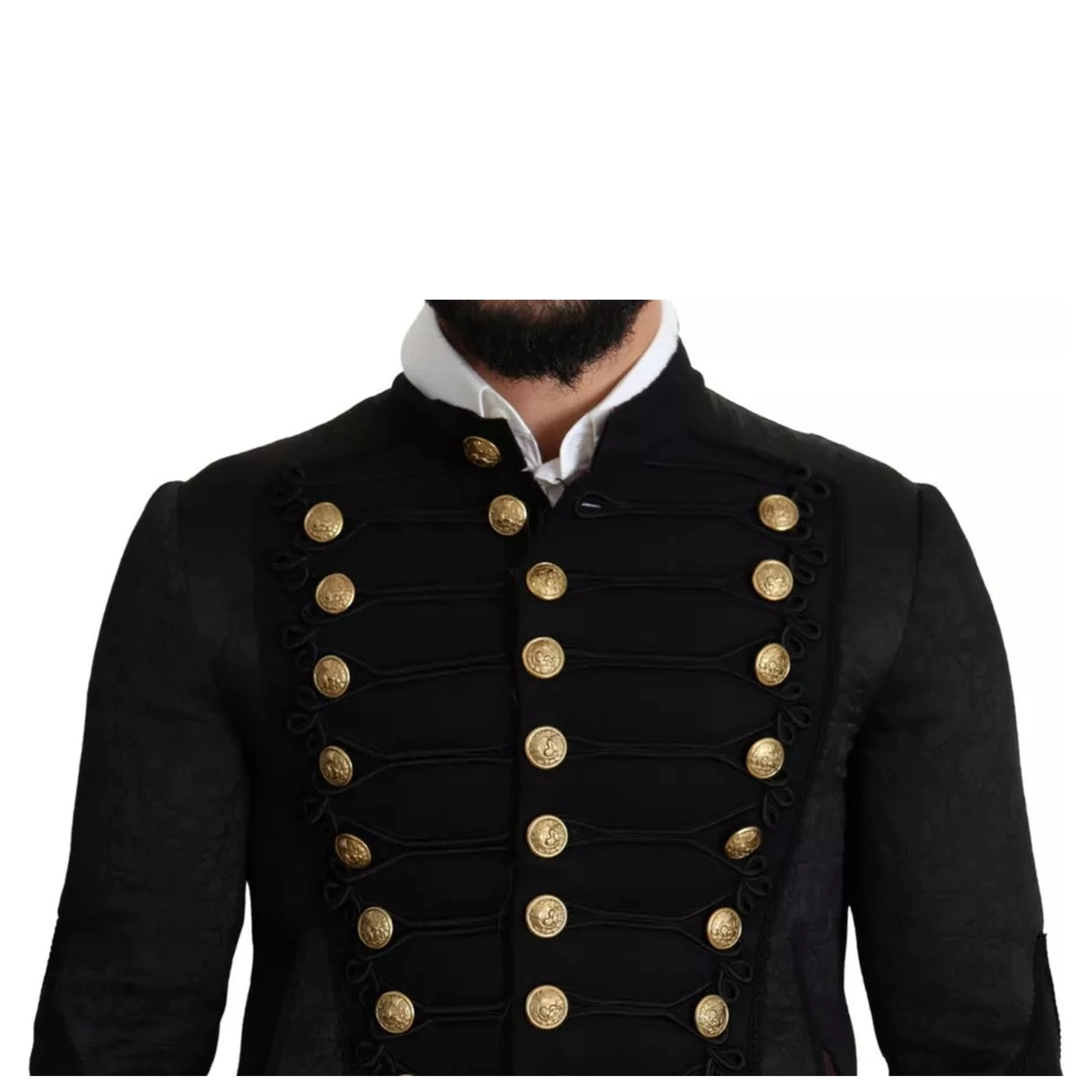 Black Button Embellished Military Jacket