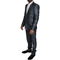 Blue Silver Shiny 2 Piece Slim GOLD Suit