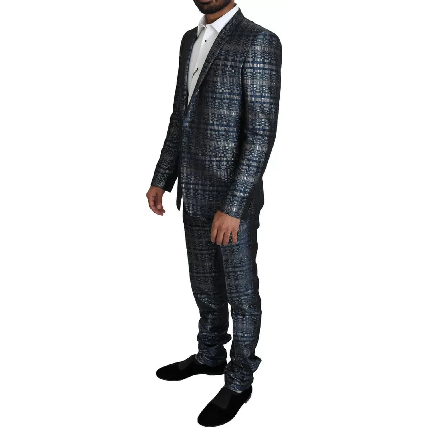 Blue Silver Shiny 2 Piece Slim GOLD Suit