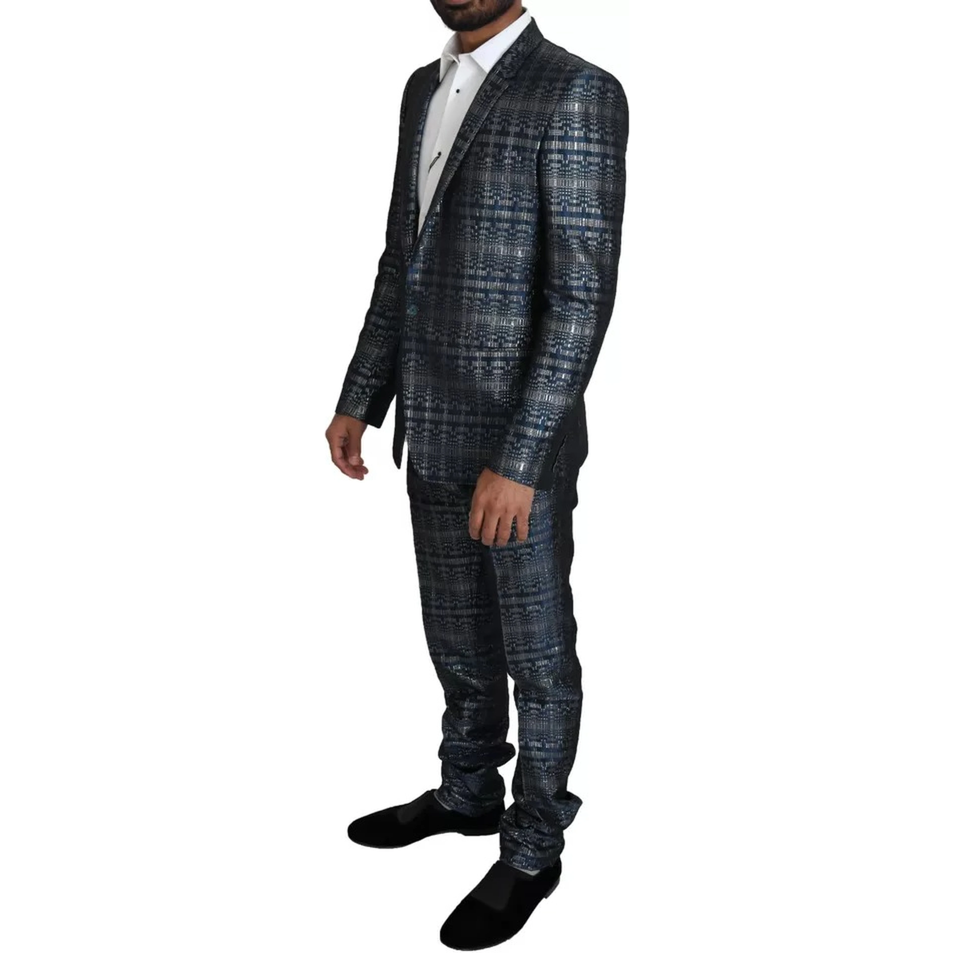Blue Silver Shiny 2 Piece Slim GOLD Suit