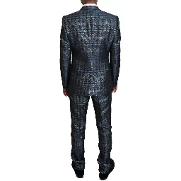 Blue Silver Shiny 2 Piece Slim GOLD Suit