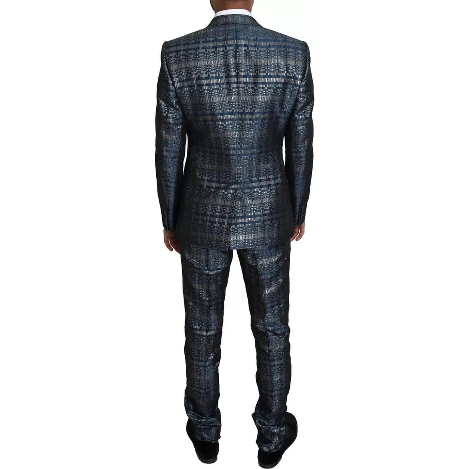 Blue Silver Shiny 2 Piece Slim GOLD Suit