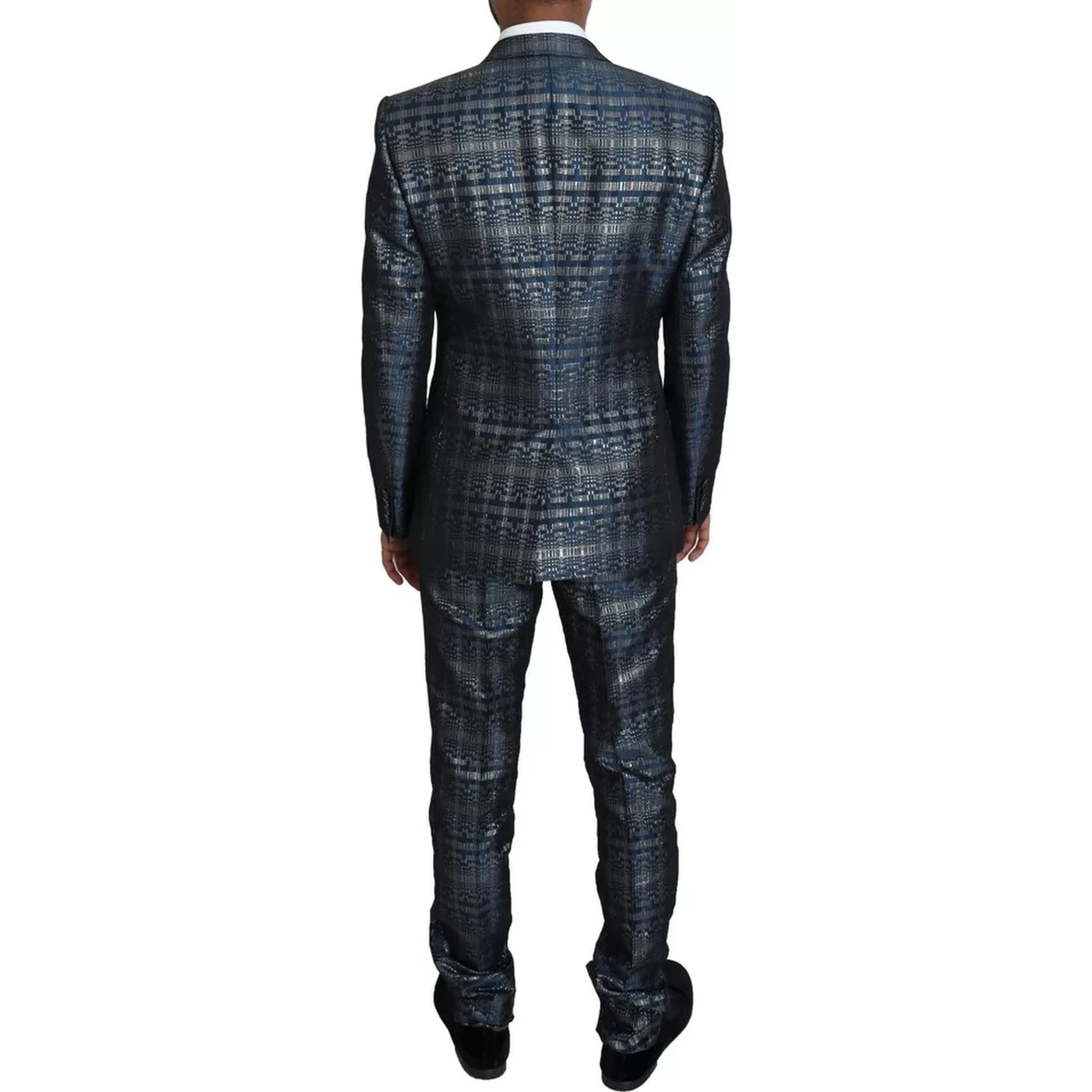 Blue Silver Shiny 2 Piece Slim GOLD Suit