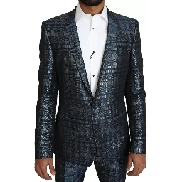 Blue Silver Shiny 2 Piece Slim GOLD Suit