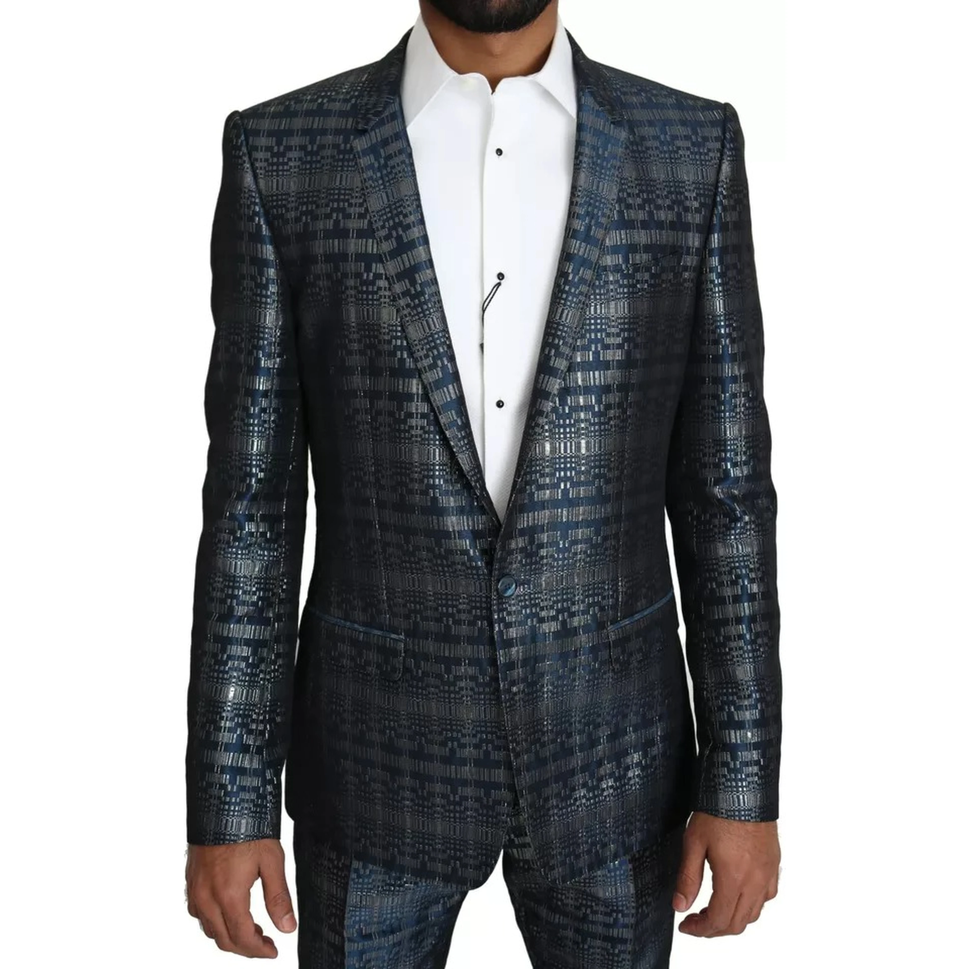 Blue Silver Shiny 2 Piece Slim GOLD Suit