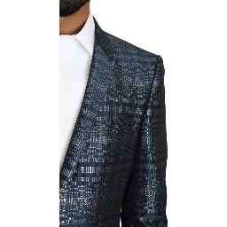 Blue Silver Shiny 2 Piece Slim GOLD Suit