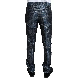Blue Silver Shiny 2 Piece Slim GOLD Suit