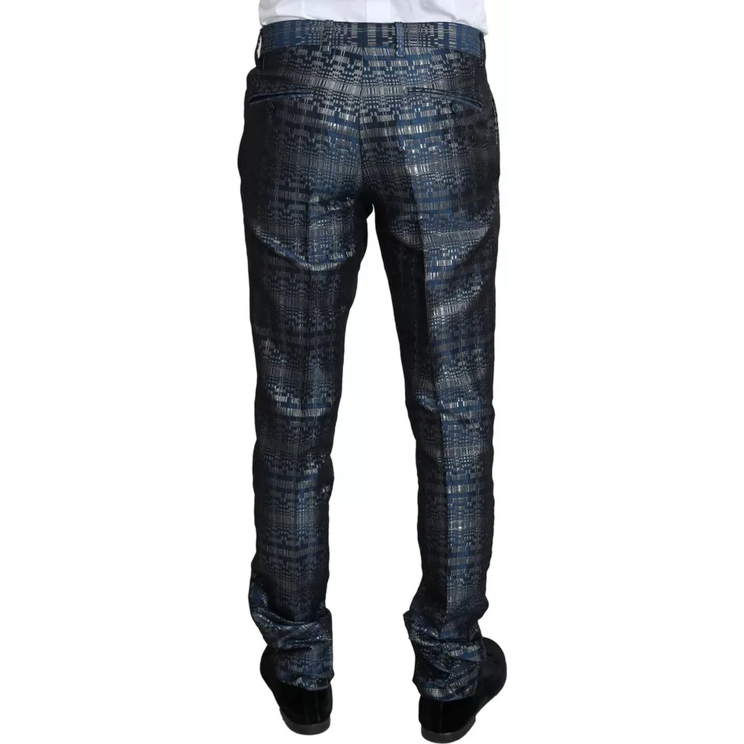 Blue Silver Shiny 2 Piece Slim GOLD Suit