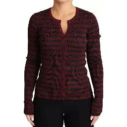 Black Red Striped Womens Cardigan Sweater