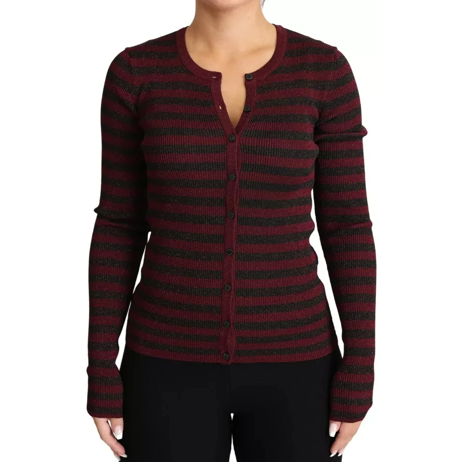 Black Red Striped Womens Cardigan Sweater