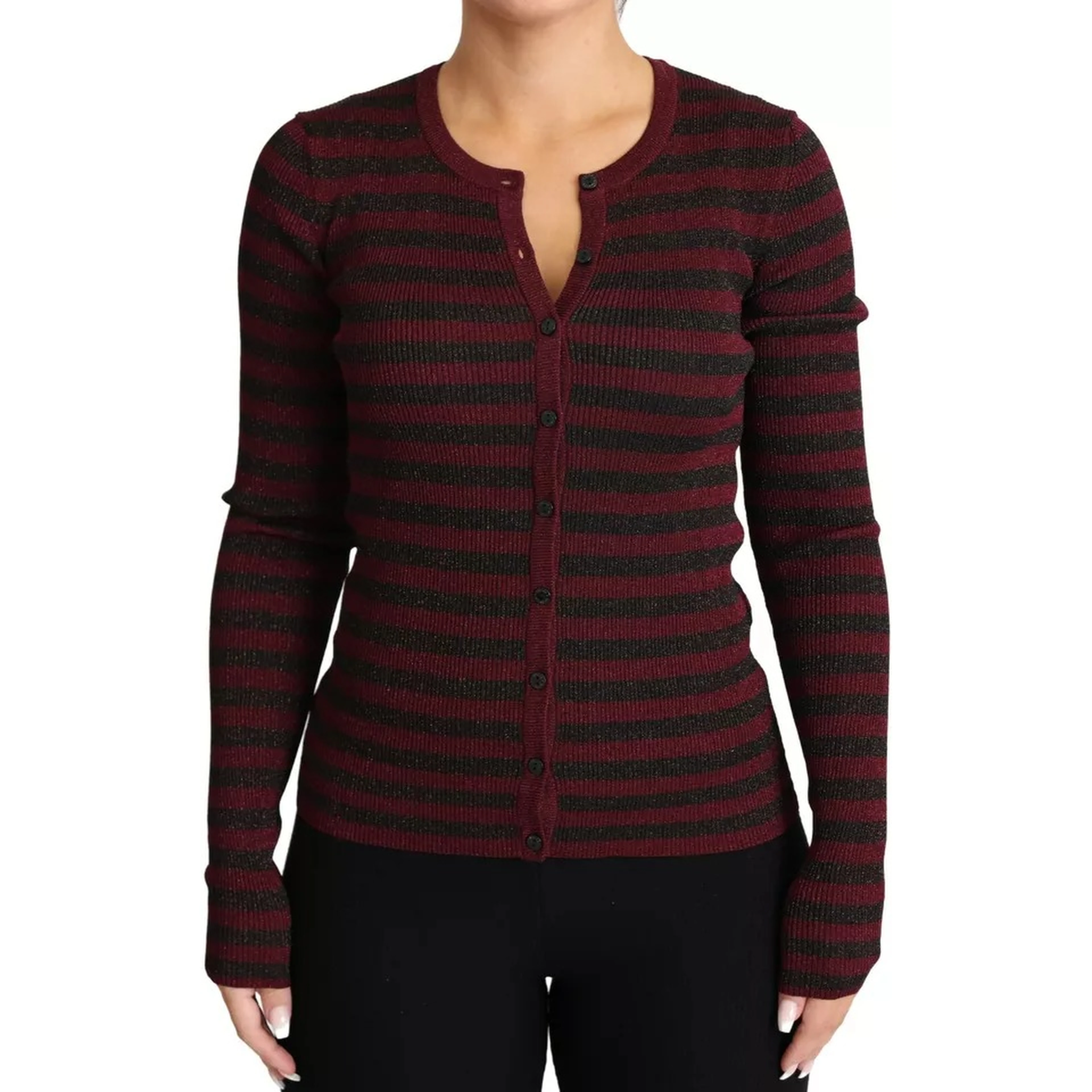 Black Red Striped Womens Cardigan Sweater