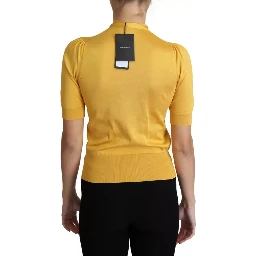 Yellow Silk Knit Pullover Ascot Collar Top