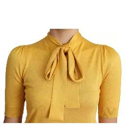 Yellow Silk Knit Pullover Ascot Collar Top