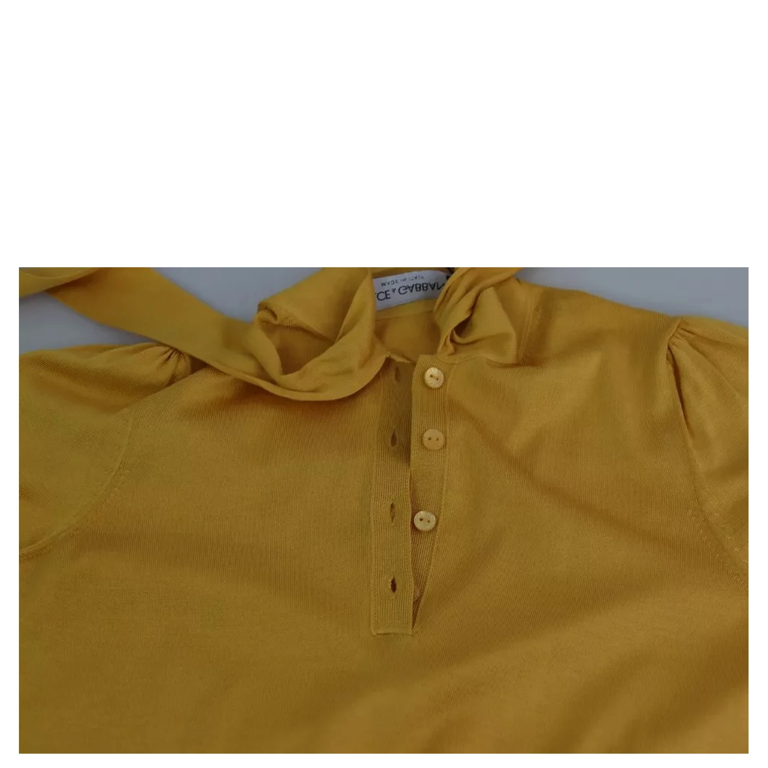 Yellow Silk Knit Pullover Ascot Collar Top