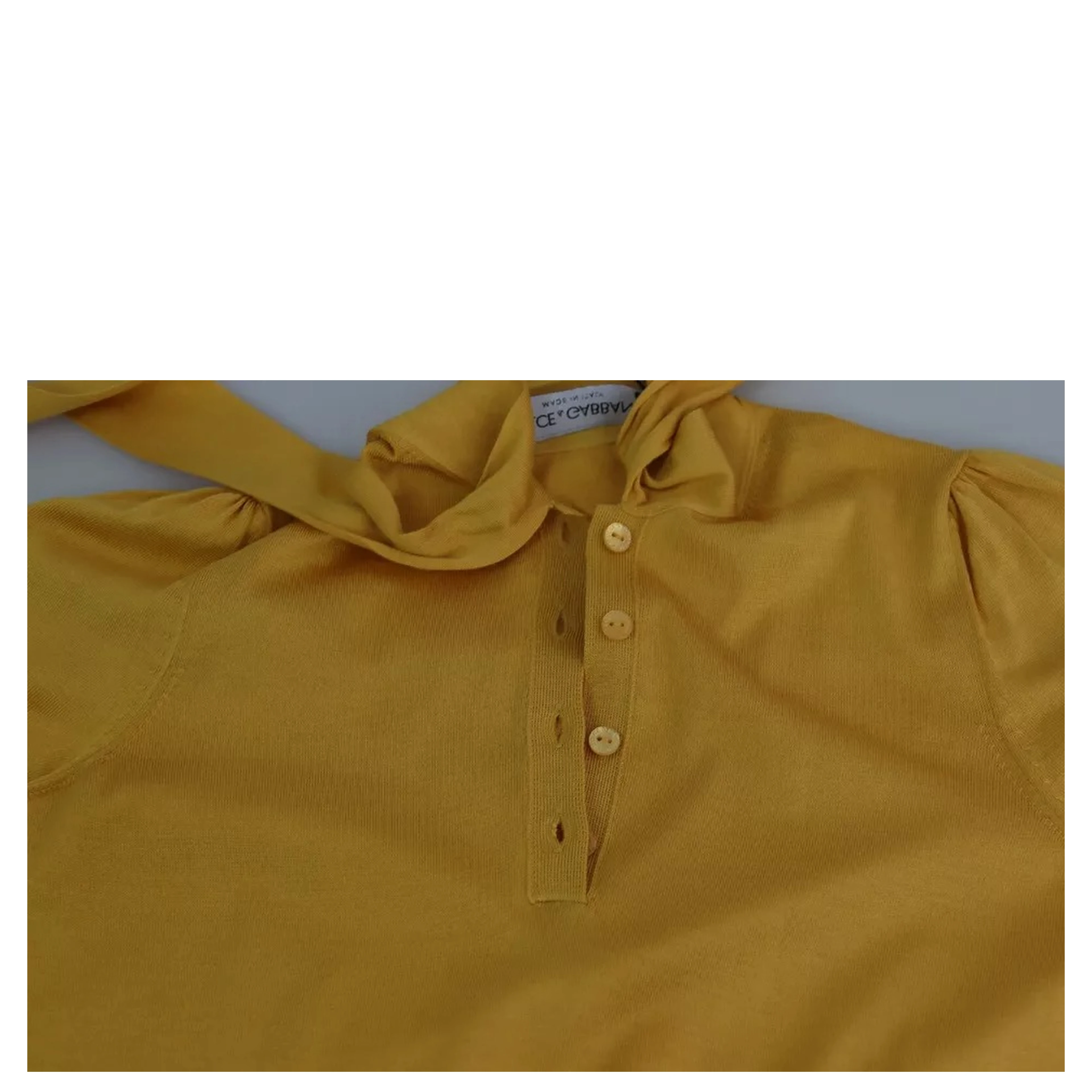 Yellow Silk Knit Pullover Ascot Collar Top