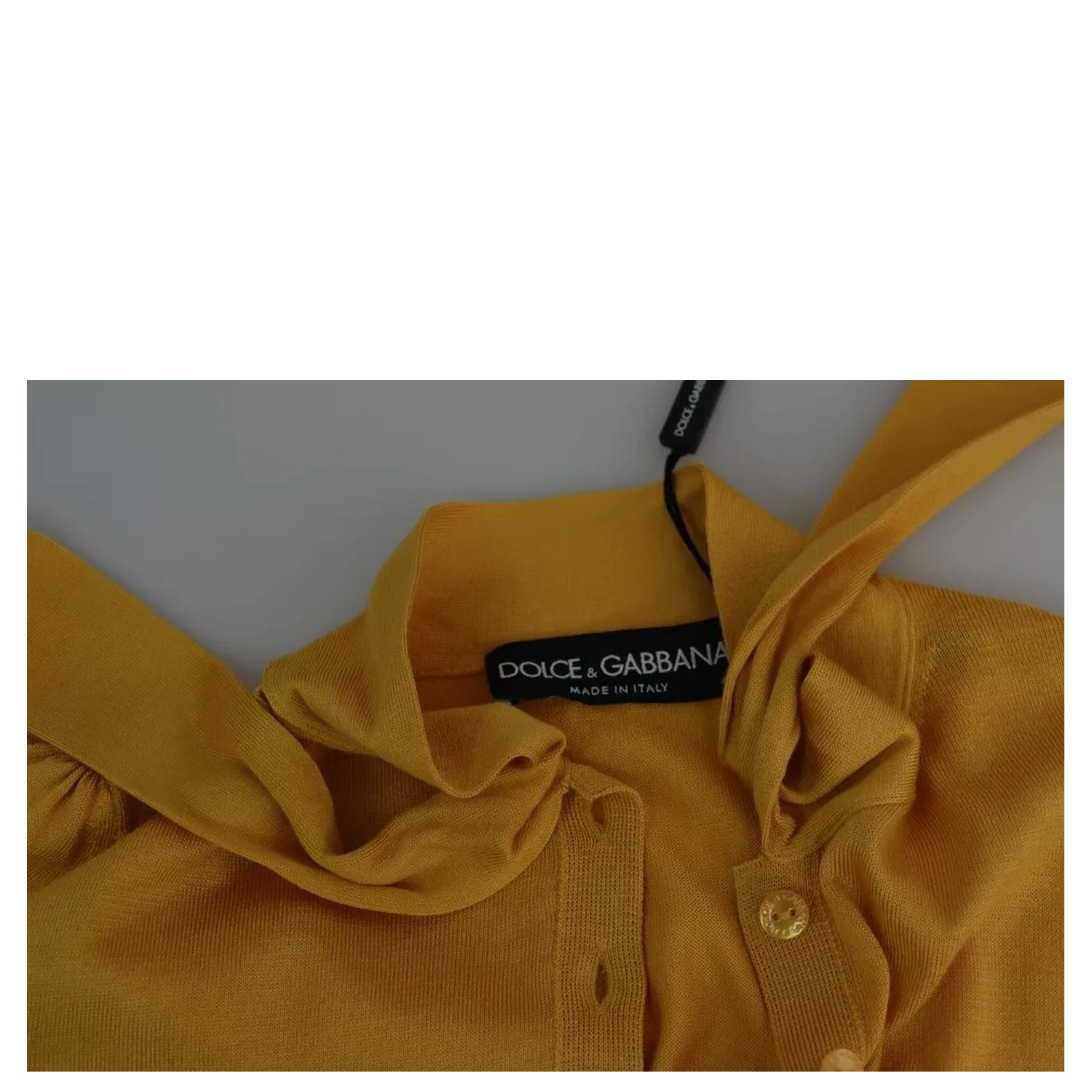 Yellow Silk Knit Pullover Ascot Collar Top