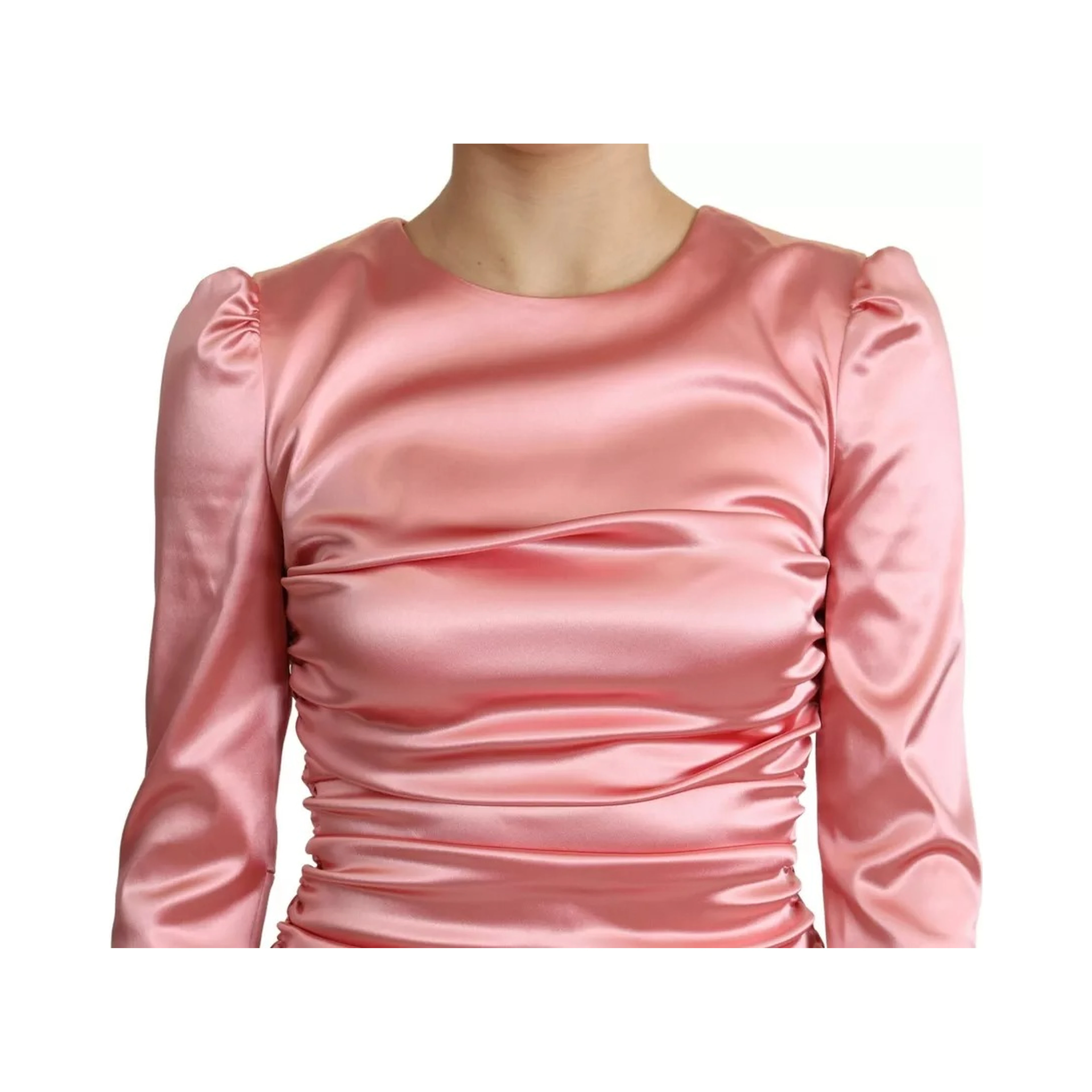 Pink Long Sleeves Bodycon Sheath Midi Dress