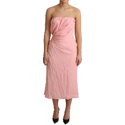 Pink Silk Stretch Strapless Sheath Midi Dress