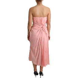 Pink Silk Stretch Strapless Sheath Midi Dress