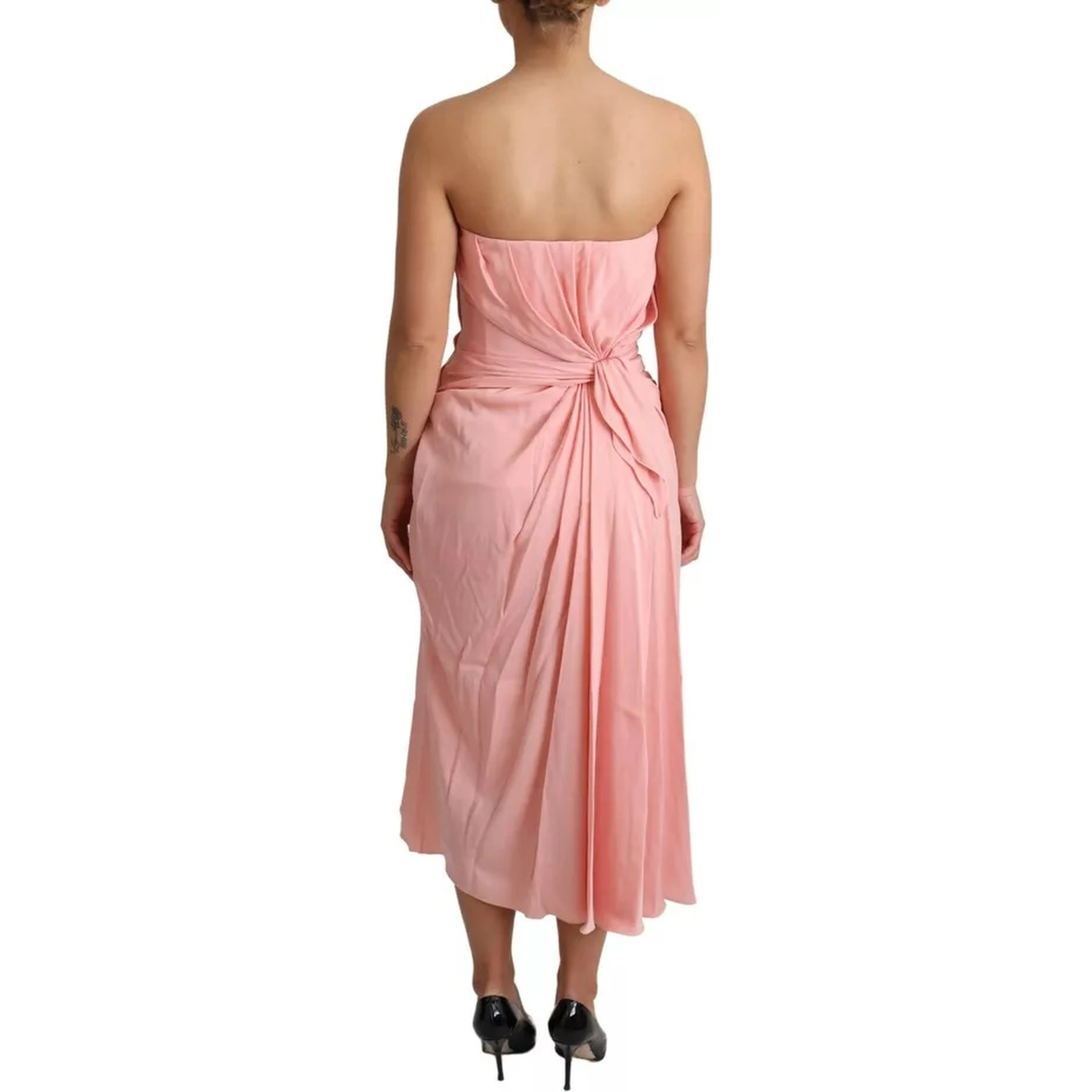 Pink Silk Stretch Strapless Sheath Midi Dress