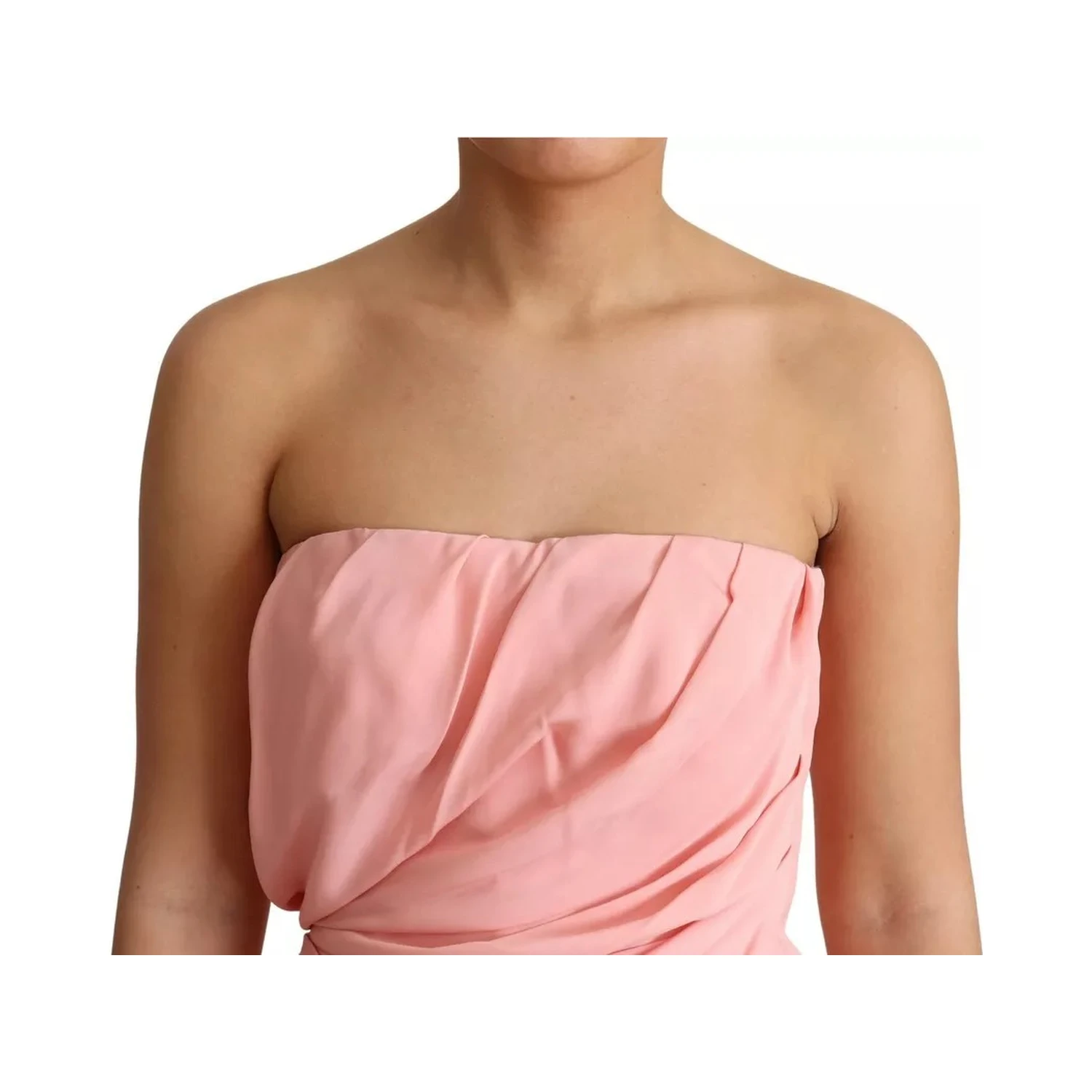 Pink Silk Stretch Strapless Sheath Midi Dress