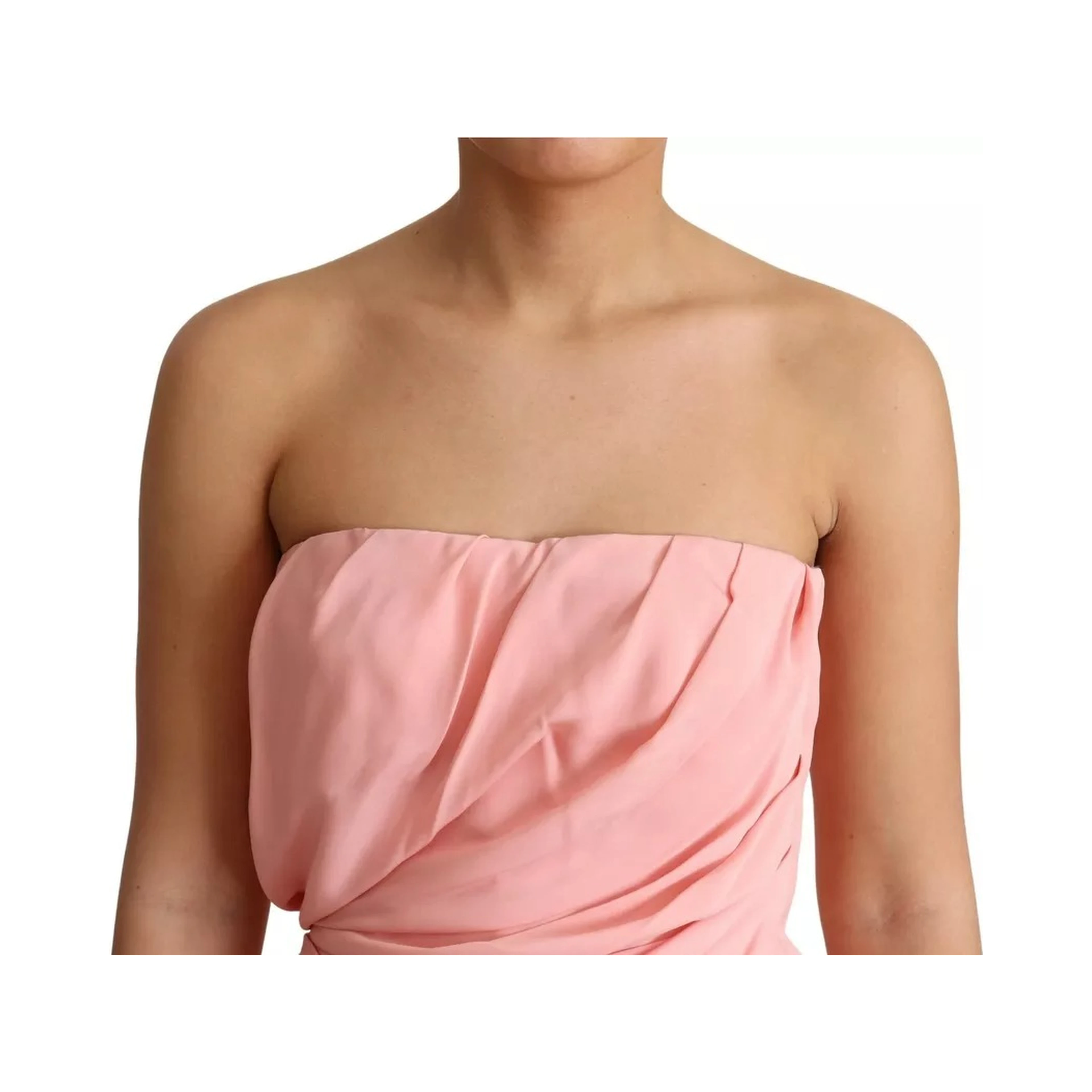 Pink Silk Stretch Strapless Sheath Midi Dress