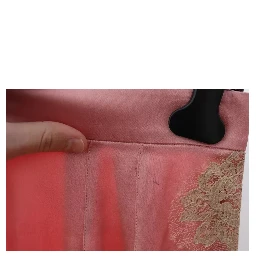Pink Lace Trimmed Silk Satin Wide Legs Pants