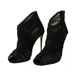 Black Tulle Ankle Boots Stiletto Heels Shoes