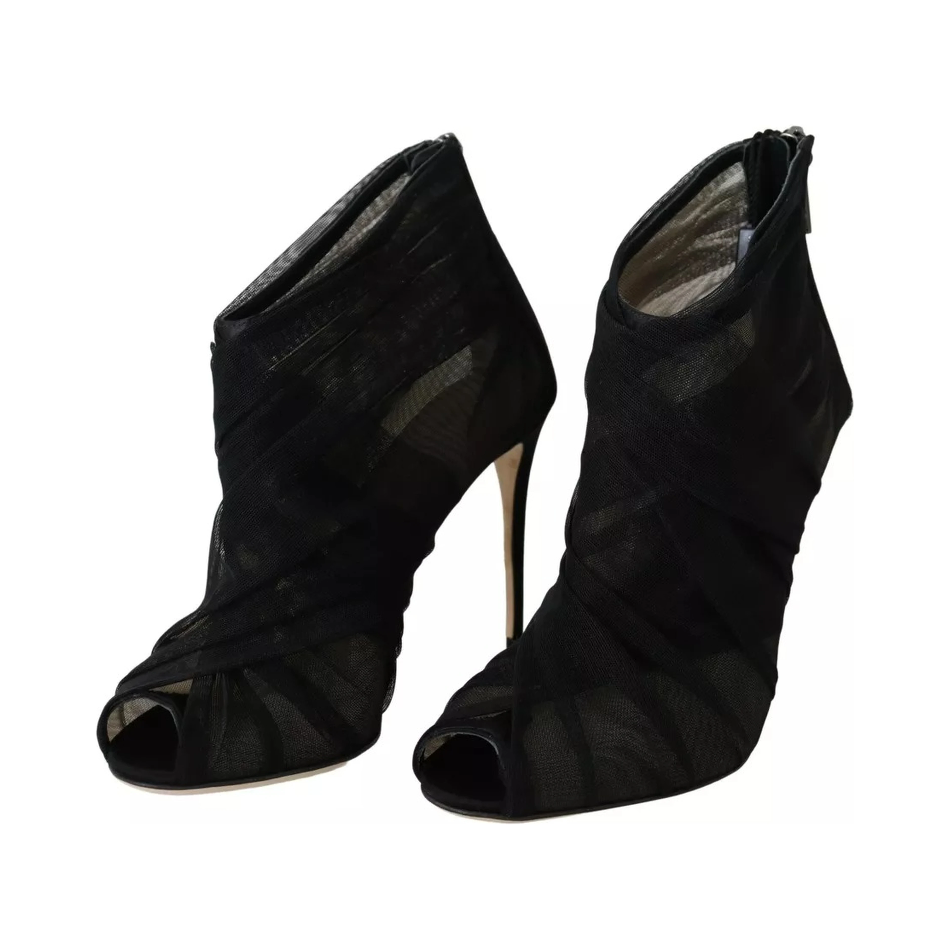 Black Tulle Ankle Boots Stiletto Heels Shoes