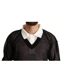 Black White Shirt One Piece Pullover Sweater