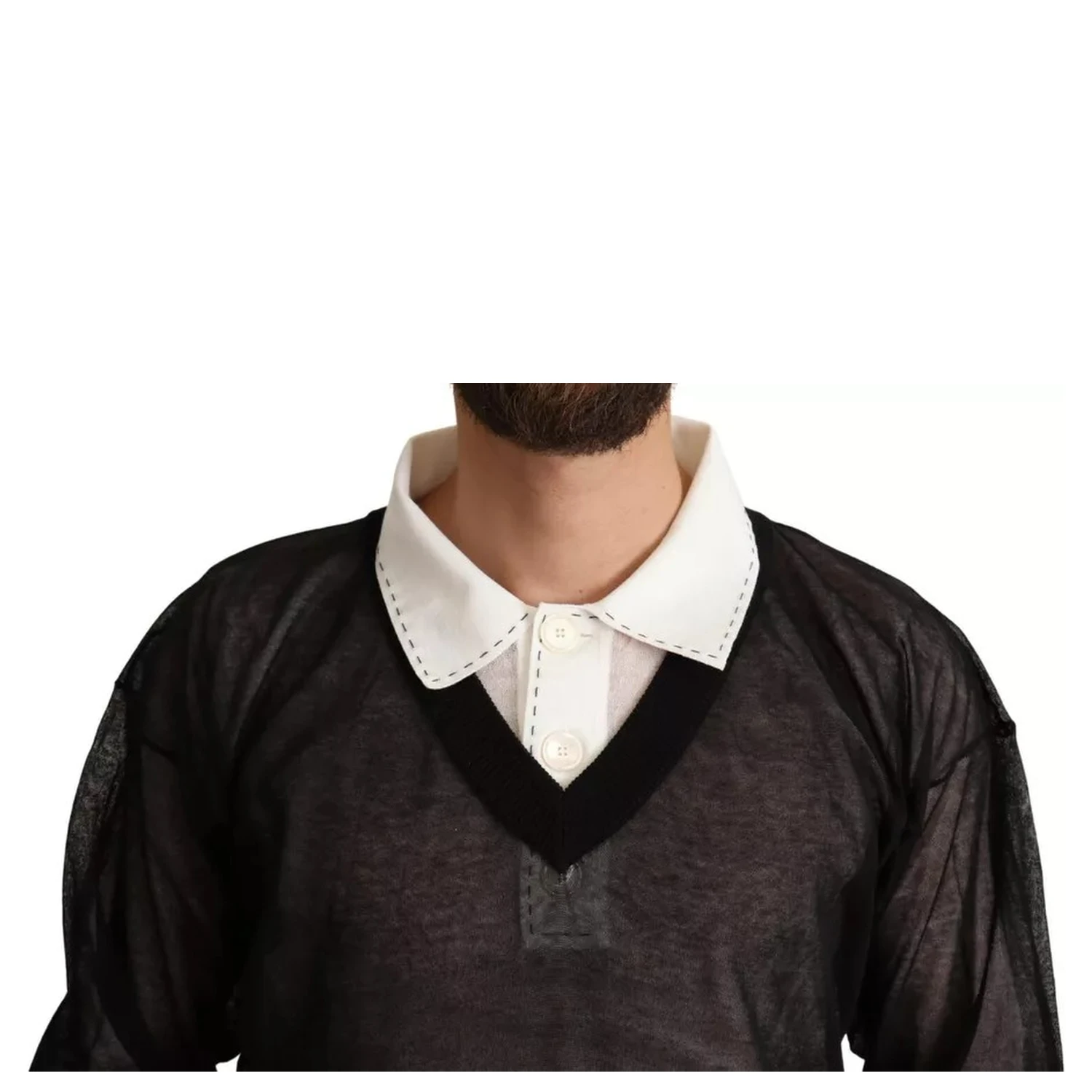Black White Shirt One Piece Pullover Sweater