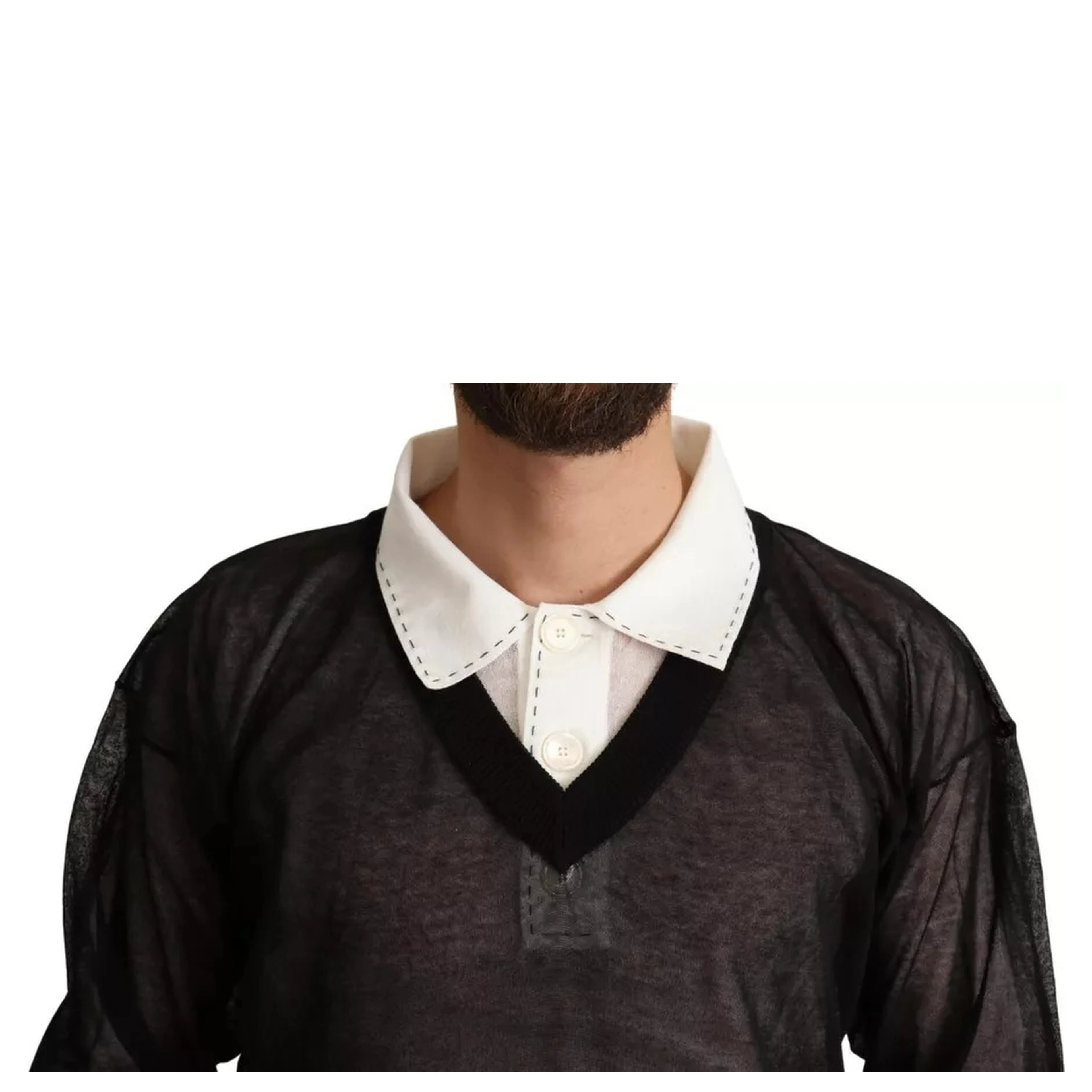 Black White Shirt One Piece Pullover Sweater